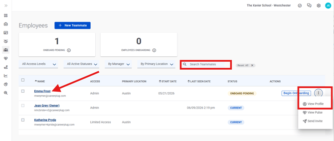 Employees Page, Three Dots (Nav Bar Minimized) View profile