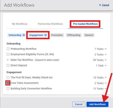 Add Workflows drawer (1.29.26) (Core Traits highlights)