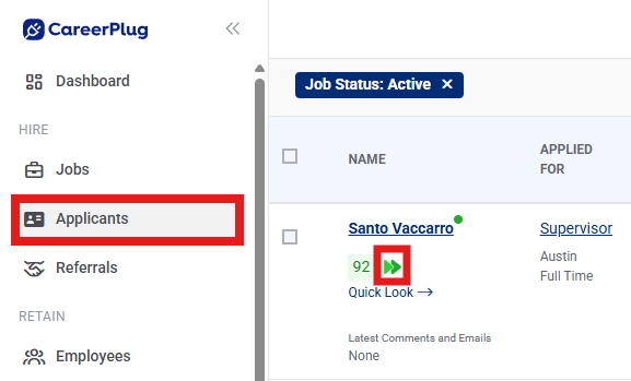 Applicant Page, Active, Fast Track Applicant (8.4)