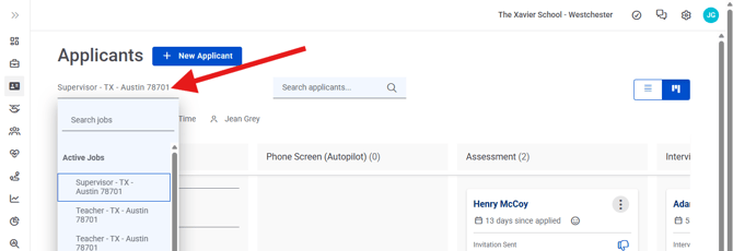 Applicant Page, Applicant Board View, Dropdown (7.27.26)