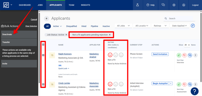 Applicants Page (App Ratings Bulk Drawer) (highlights)