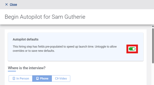 Begin Autopilot drawer (6.13.26) (top) (AP Default toggle on) (toggle highlight)