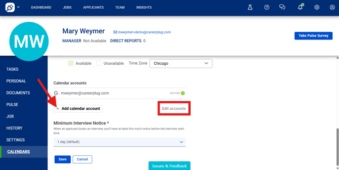 Calendar, edit accounts, add calendar