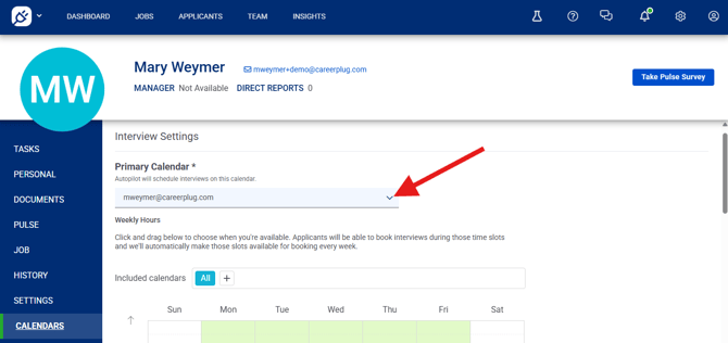 Calendars, select primary calendar