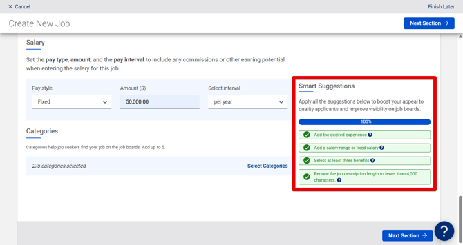 Create New Job - Job Posting (11.3.25) (Salary + Categories + Complete Smart Suggestions) (Smart Suggestion highlight)