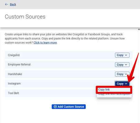 Custom Sources drawer (custom source drop down) (Copy link highlights)