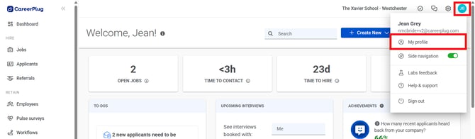 Dashboard (6.9.26) (NavEXP) (Account drop-down) My profile highlighted (6.11.26)