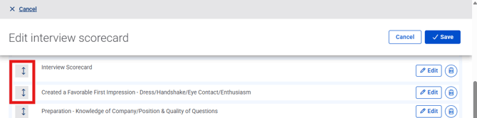 Edit Interview Scorecard, reorder questions