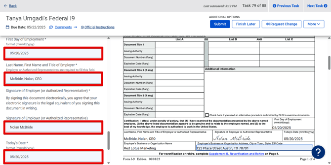Employee Federal I-9 - Managers Side task (Req Fields - top) (highlights)