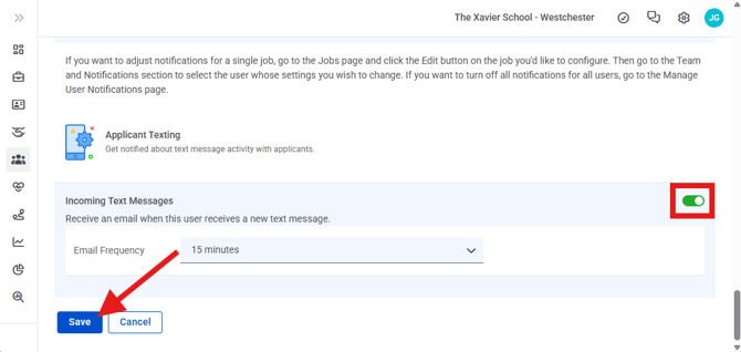 Employee Page, Another User, Settings, Edit, Save (Nav bar minimized) (Cropped) Notification toggle, sage