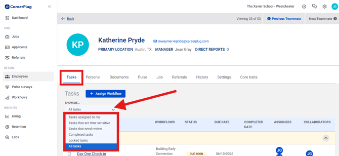 Employee Page, Another User, Tasks, Show Me (Nav Bar Expanded) (Show Me highlights) (cropped+fixed) Tasks Highlighted