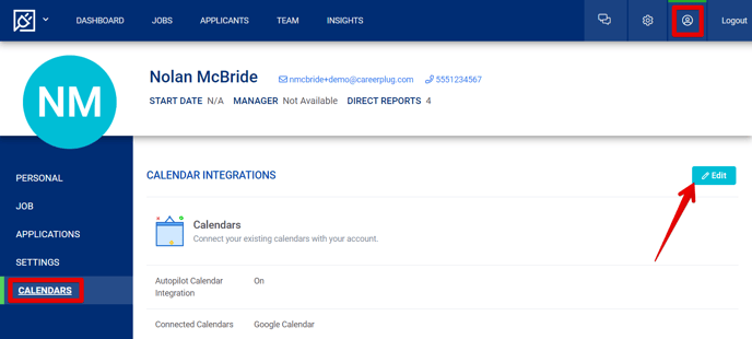 My Profile - Calendars Tab (Edit button highlights).png