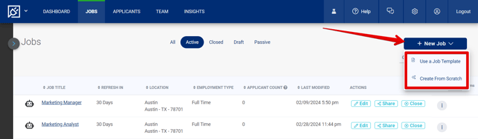 Jobs Page (3.28.24) (New Job drop-down) (highlights).png