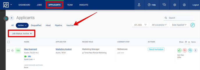 Applicants Page (6.20.24) (Inactive tab arrow + App Page highlight + Active Jobs filter highlight).png