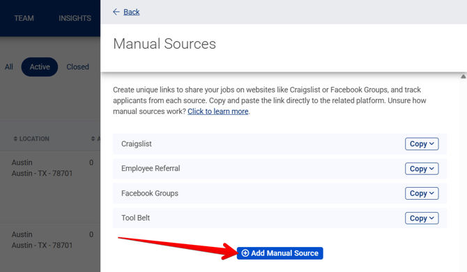 Manual Sources Drawer (Add Source arrow)