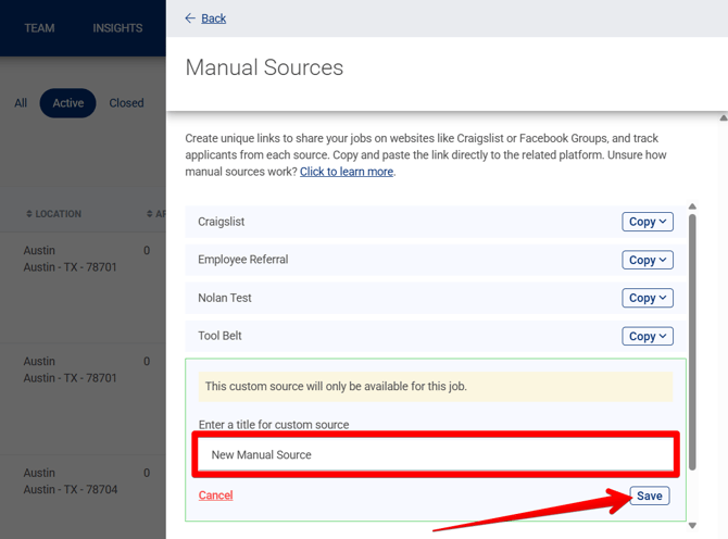 Manual Sources Drawer (New Manual Source) (New Source highlights)