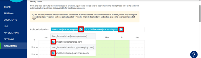 My Profile - Calendars tab (Multiple calendars connected) (Included calendars) (highlighted and cropped)
