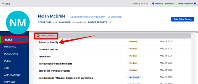 My Profile - Tasks tab (Scrolled Down) (Post Mgr I-9 Completion) (unmarked)