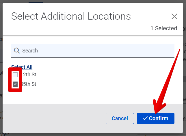 Select Additional Locations pop-up (11.3.25) (ADP) (option selected) (highlights)