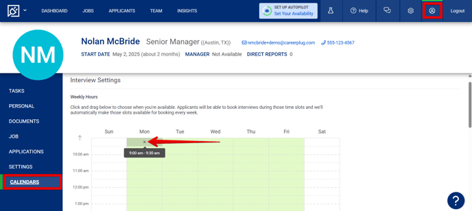 Settings - Calendars (Edit Weekly Hours) (Gen Accts) (arrow)