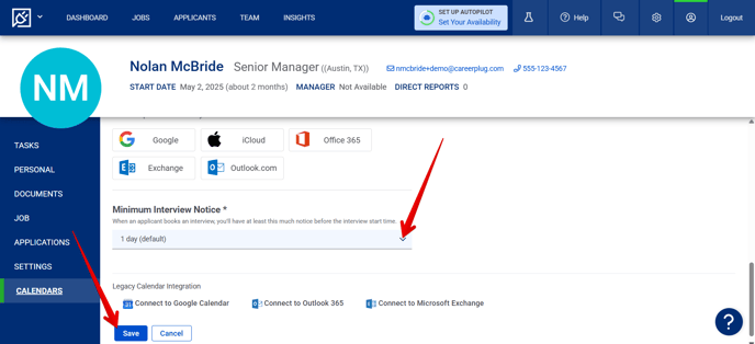 Settings - Calendars (Min Int Notice + Save) (Gen Accts) (arrows)