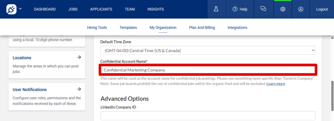 Settings - Company Profile (Confidential field) (highlight)
