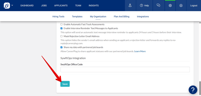 Settings - Company Profile (Save arrow)