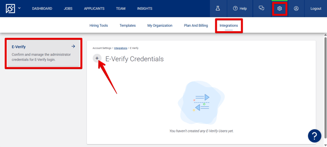 Settings - Integrations (E-Verify page) (highlights)