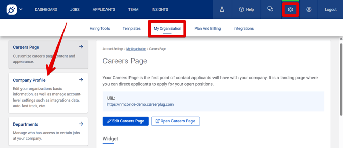 Settings - My Org (Comp Profile highlights)