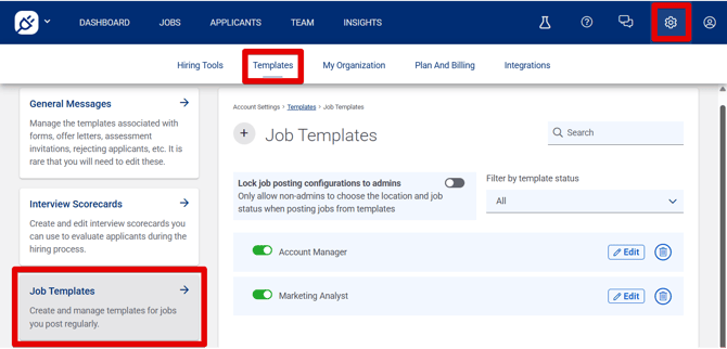 Settings - Templates (Job Templates) (1.7.26) (nav highlights)