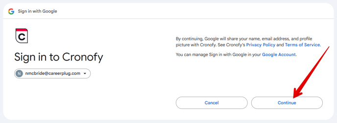 Sign In to Cronofy (arrow)