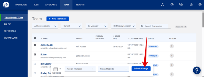 Team - Team Directory (1.21.25) (bulk select - Assign Mgr) (Submit arrow)