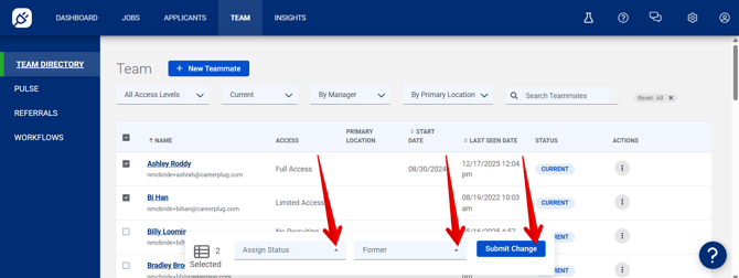 Team - Team Directory (1.21.25) (bulk select - Assign Status) (highlight)