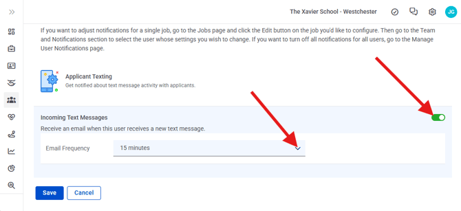 User Profile, Settings, Edit, Save (Nav Bar Minimized) Text message notifications